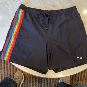 Adult Swim Trunks Black Rainbow Striped Humankind 🌈 nwt